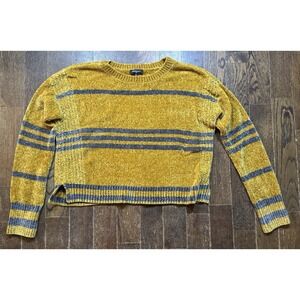 Freshman 1996 Sweater Women's Size XL Cozy Cropped Yellow Gold Gray Striped